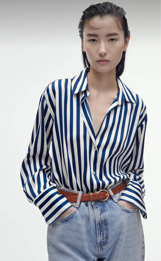 Zara striped satin shirt, small
