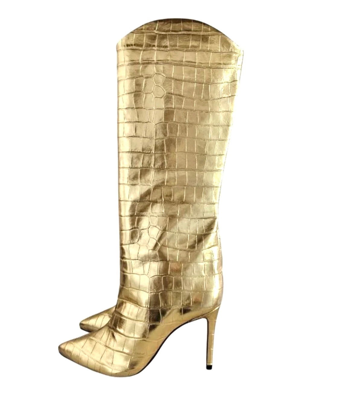 Schutz Gold Maryana Croc Embossed Knee-High Boots, Size 8.5