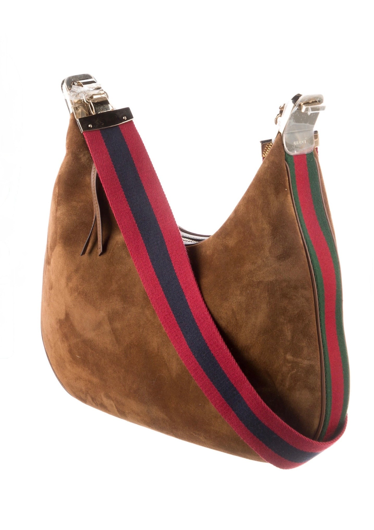 Gucci Suede Web Large Attache Shoulder Bag Brown