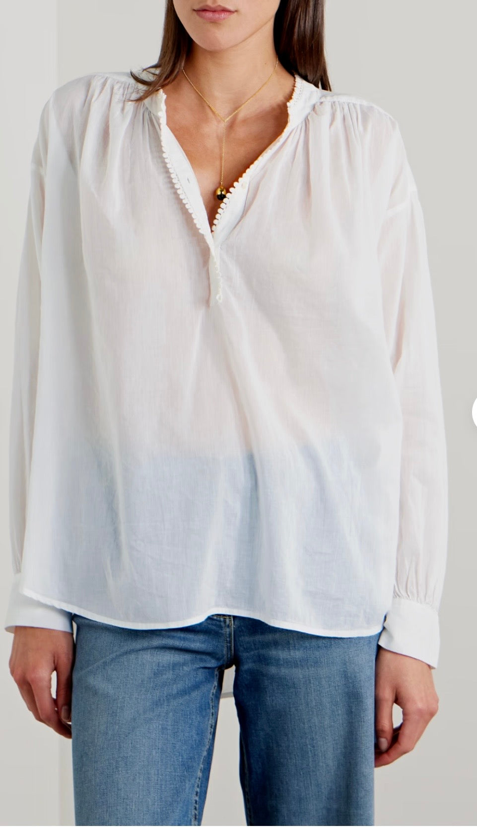 Nili Lotan Marcel Shirt Tunic Top Oversized Lace Long Sleeve Cotton Small