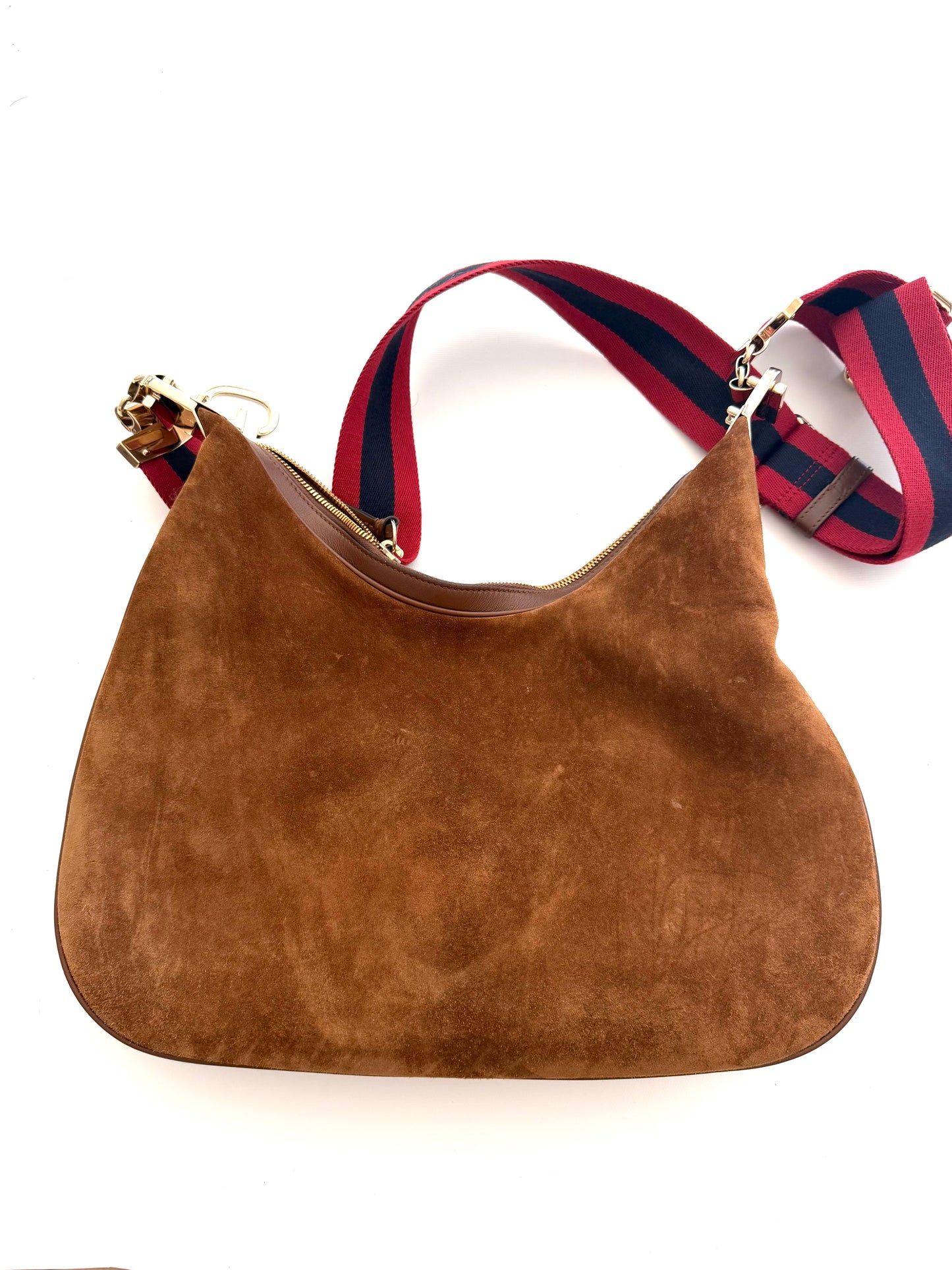 Gucci Suede Web Large Attache Shoulder Bag Brown