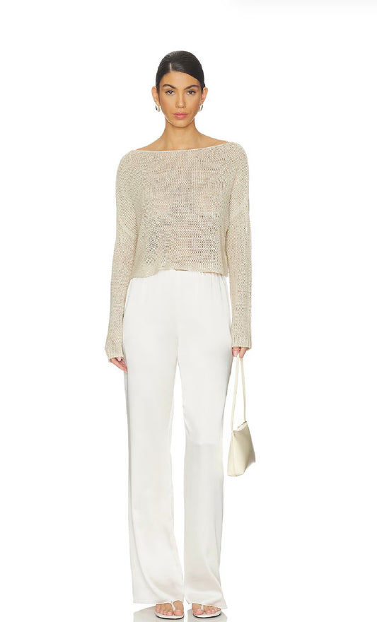 Enza Costa Linen Open Knit Bateau Sweater, SMALL