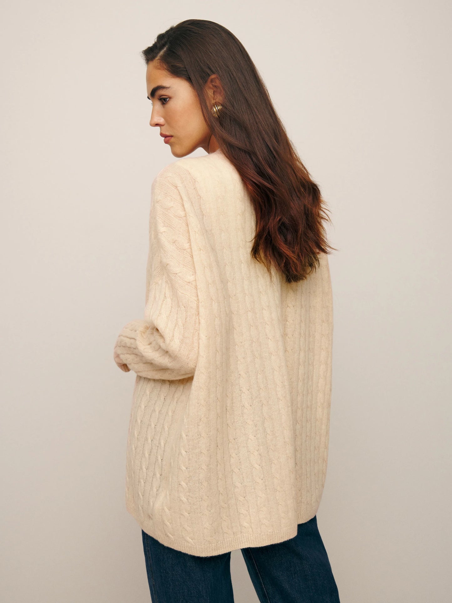 Reformation Giusta Oversized Cashmere Cardigan in Eco Beige, XSMALL