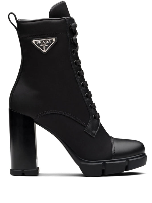 PRADA Spazzolato Re-Nylon Metal Triangle Logo 110mm Ankle Boots 36 Black