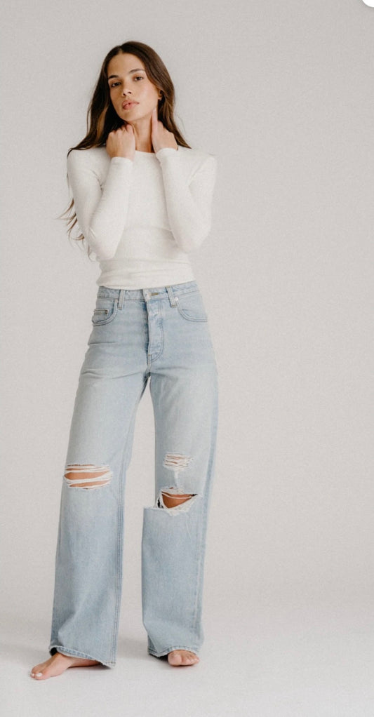 SABLYN SAMMY SLIM DISTRESSED DENIM JEANS | AZURE, SIZE 25