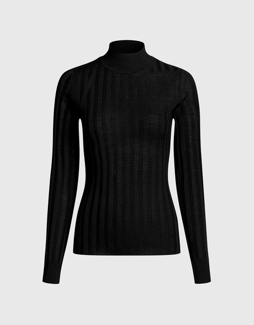 NILI LOTAN June High Neck Ribbed Merino Wool-blend Sweater, MEDIUM