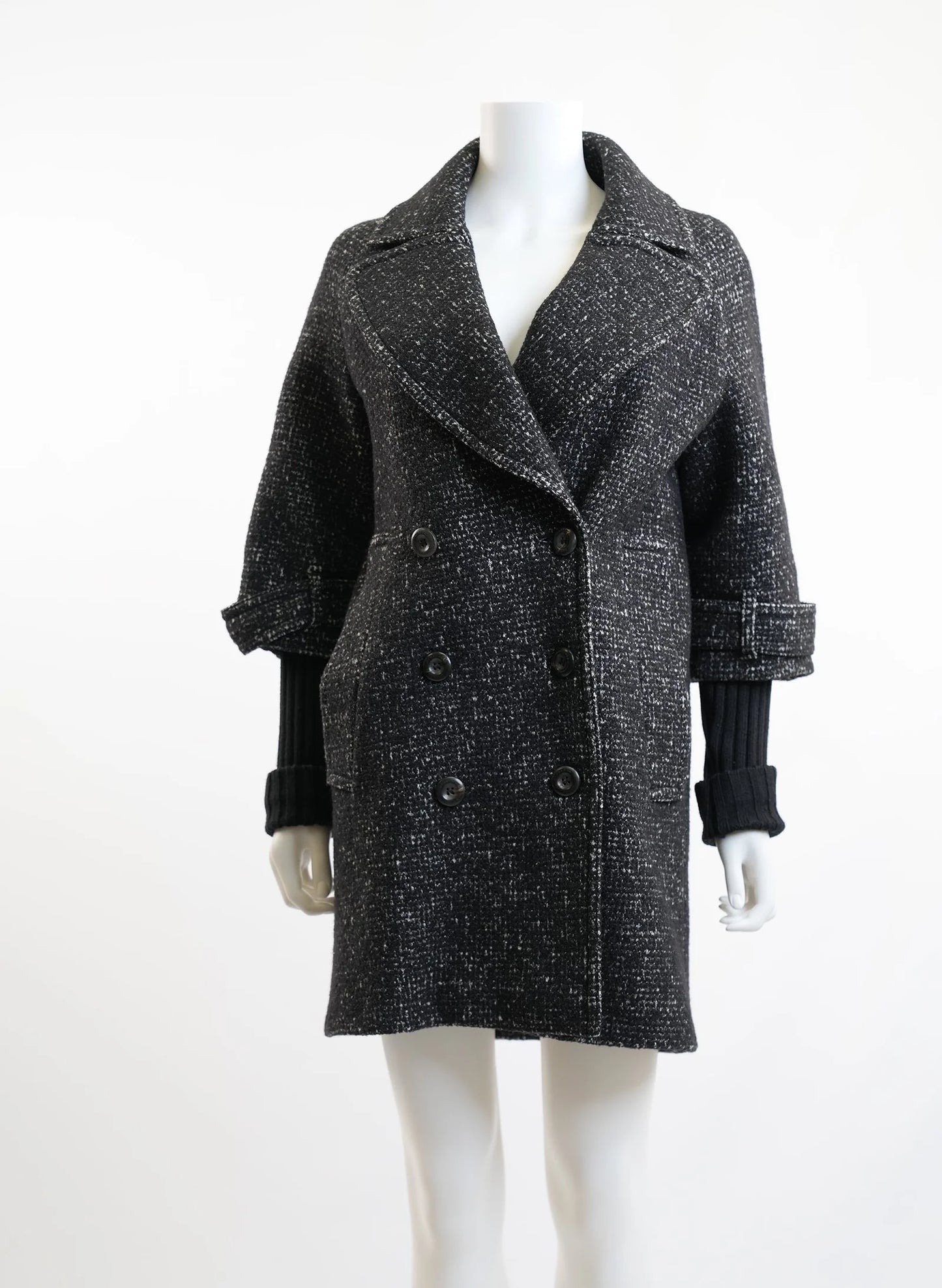 Burberry Black Tweed Wool Double Breasted Cocoon Coat, SIZE 4