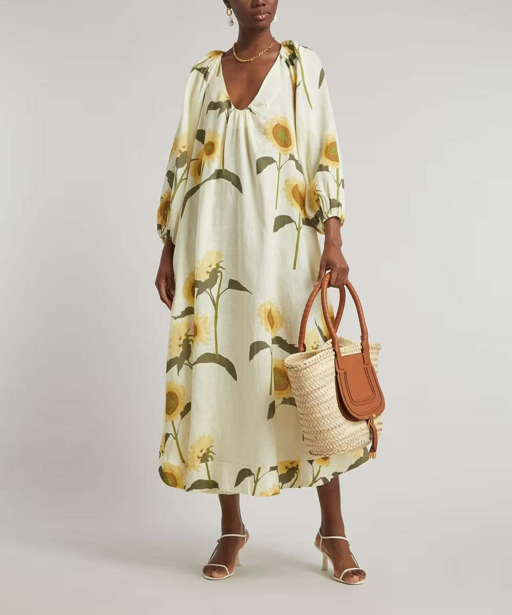 BERNADETTE
Georgette Sunflower-Print Maxi-Dress, Size 36