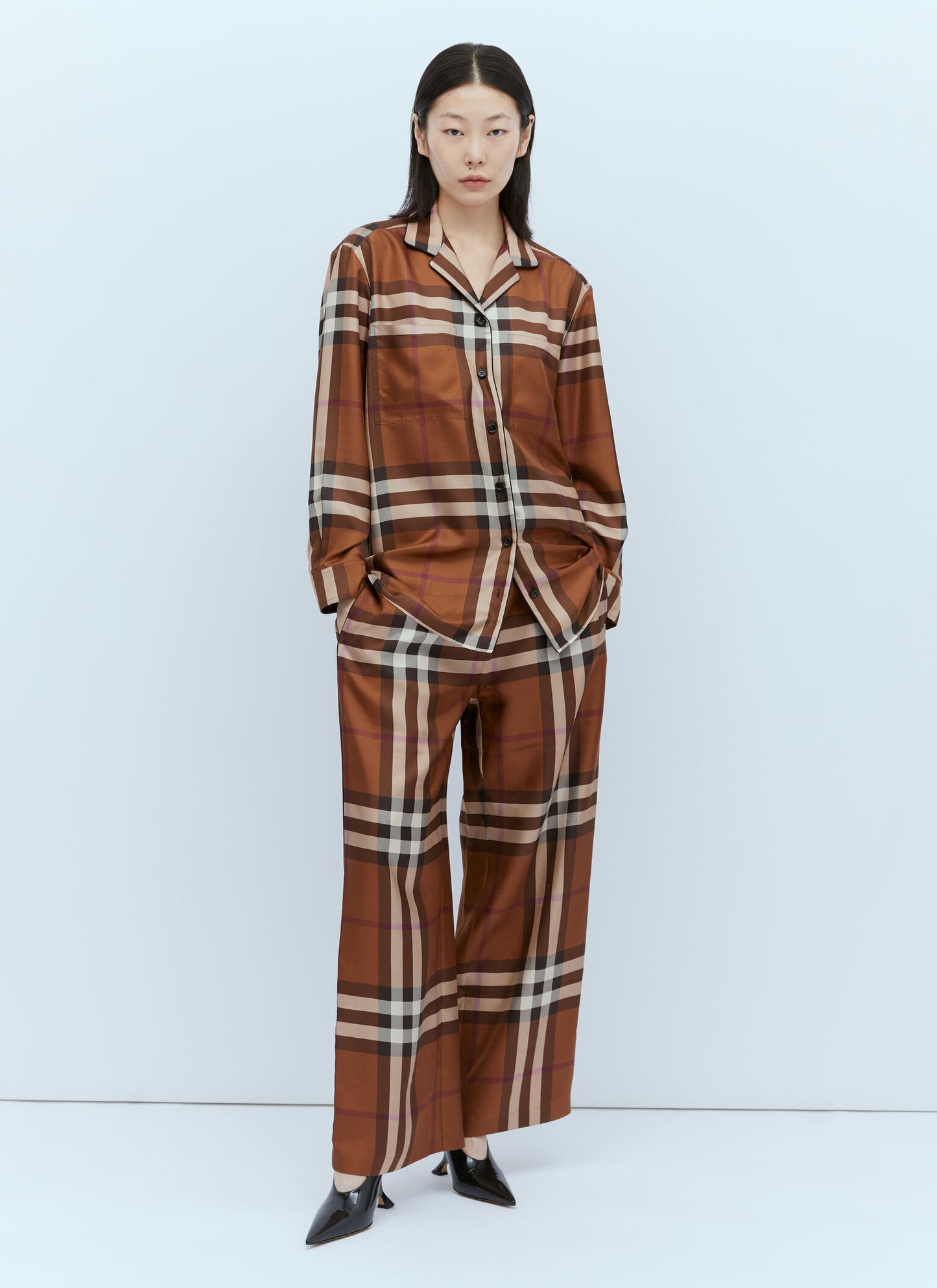 BURBERRY Check Silk Wide Leg Pants, SIZE 6