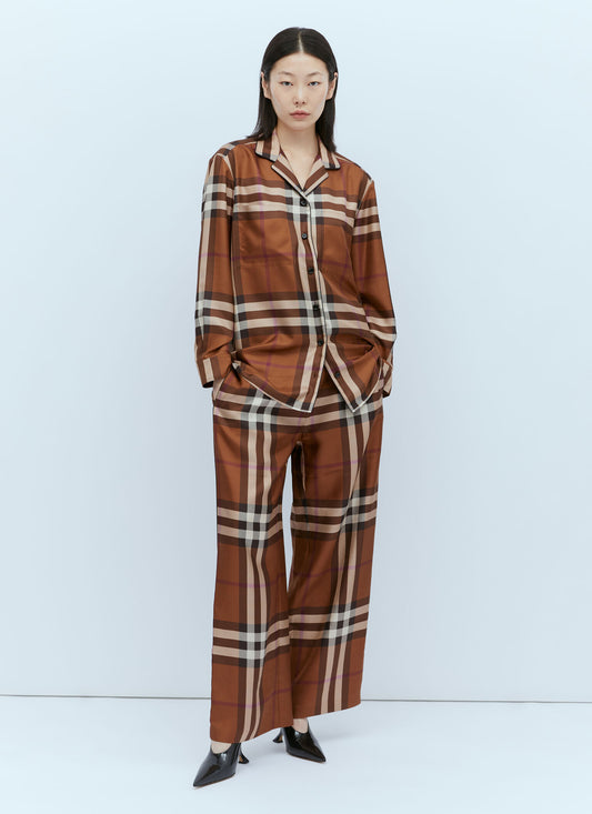 BURBERRY Check Silk Wide Leg Pants, SIZE 6