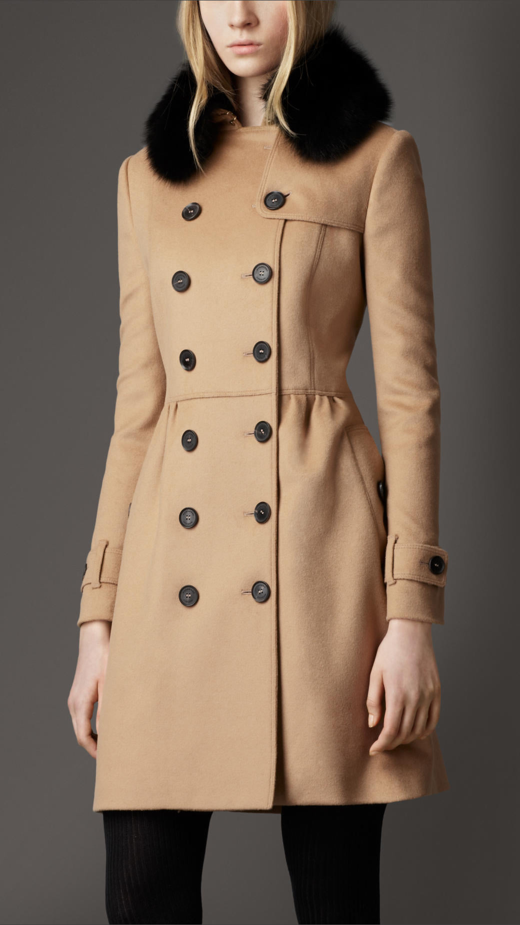 Burberry Midlength Wool
Cashmere Detachable Fur Collar Trench Coat, Size 8