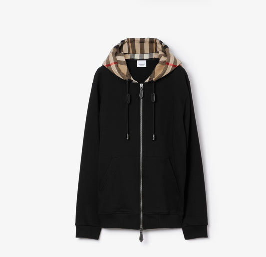 Burberry Relaxed Fit
Check Hood Cotton Zip Hoodie, XSMALL