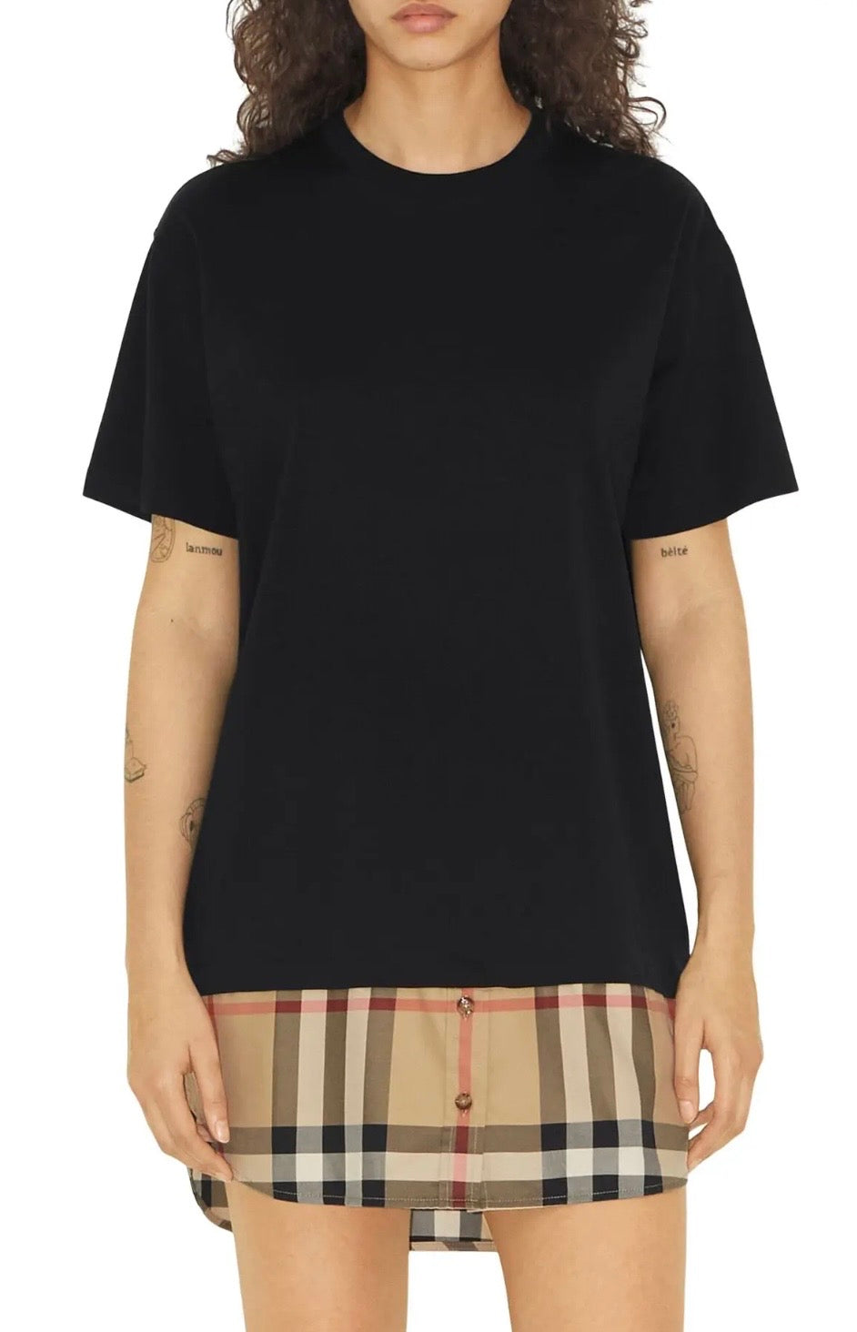 BURBERRY NWT Eden Check Shirttail Hem T-Shirt, XSMALL