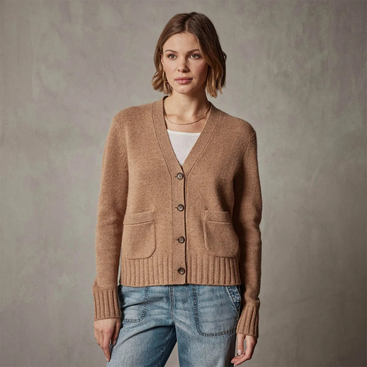 JAMES PERSE Shrunken Recycled Cashmere Cardigan - Caramel, SIZE 0