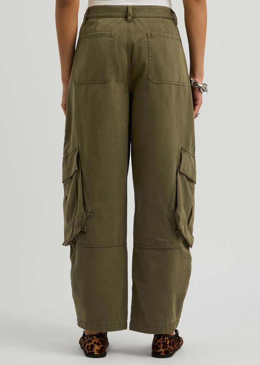Frame The Bubble Barrel-leg Cotton Cargo Trousers Green, SIZE 30