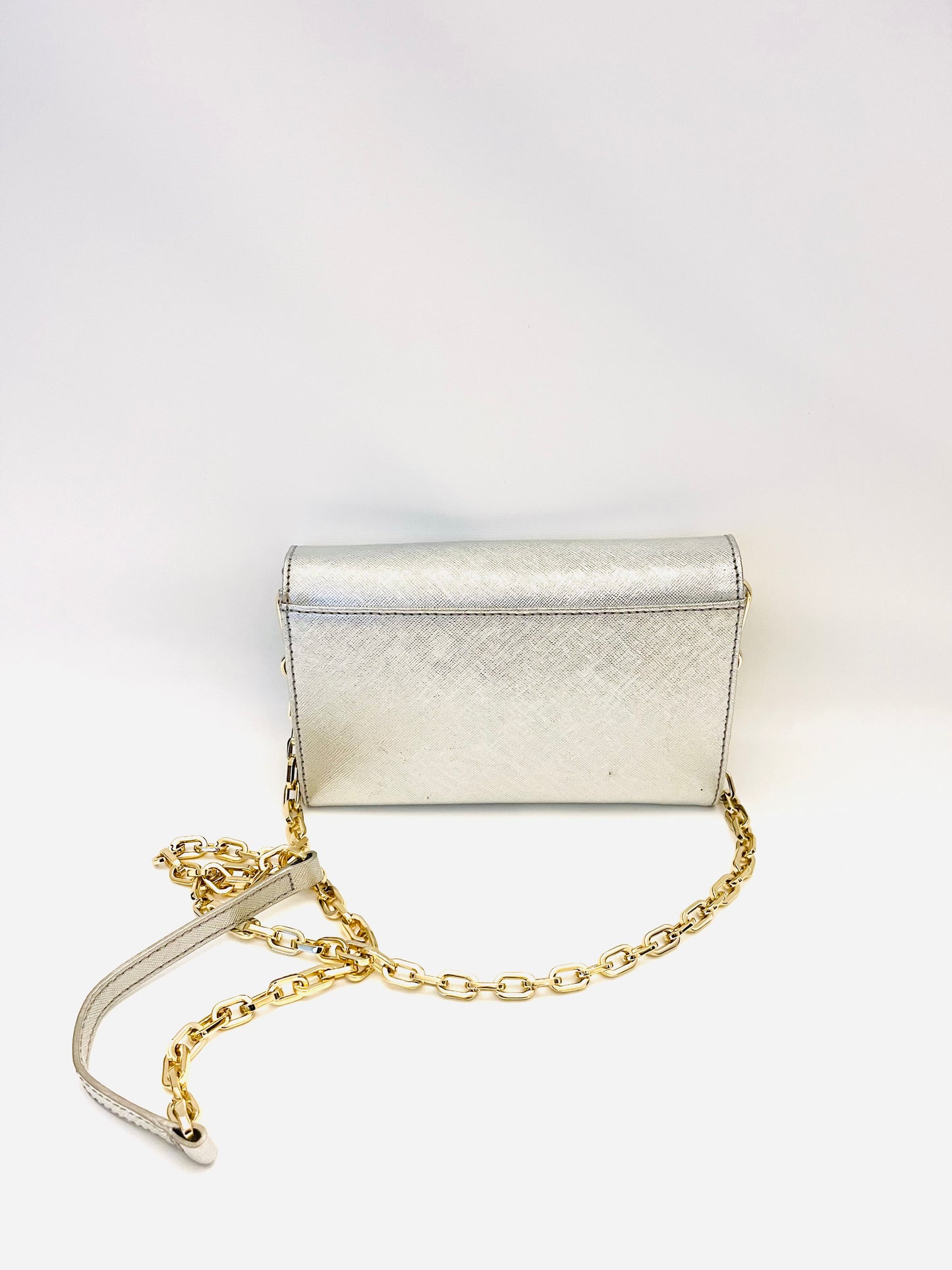 Tory Burch Silver Leather Robinson Wallet On Chain