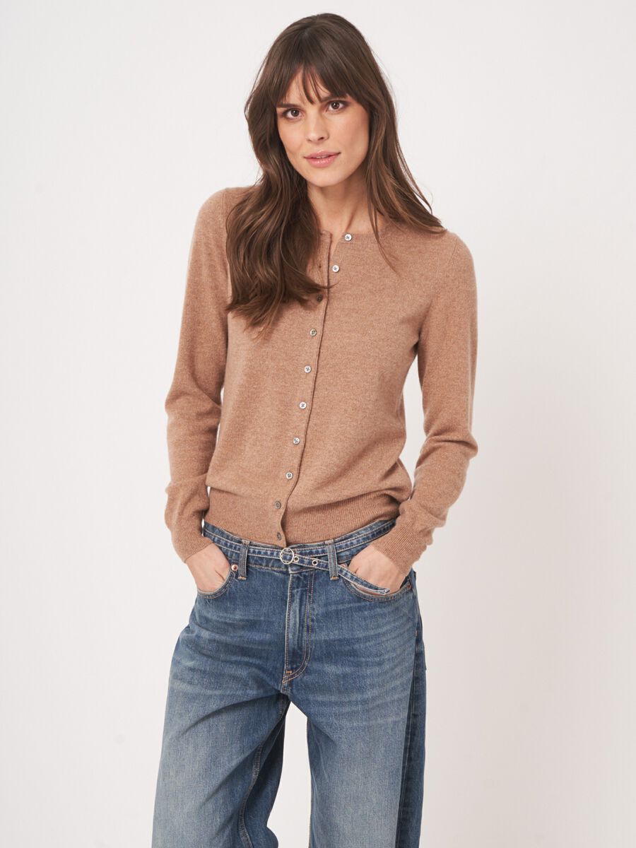 Repeat Classic Cashmere Cardigan For Women - Crew Neck, XSMALL