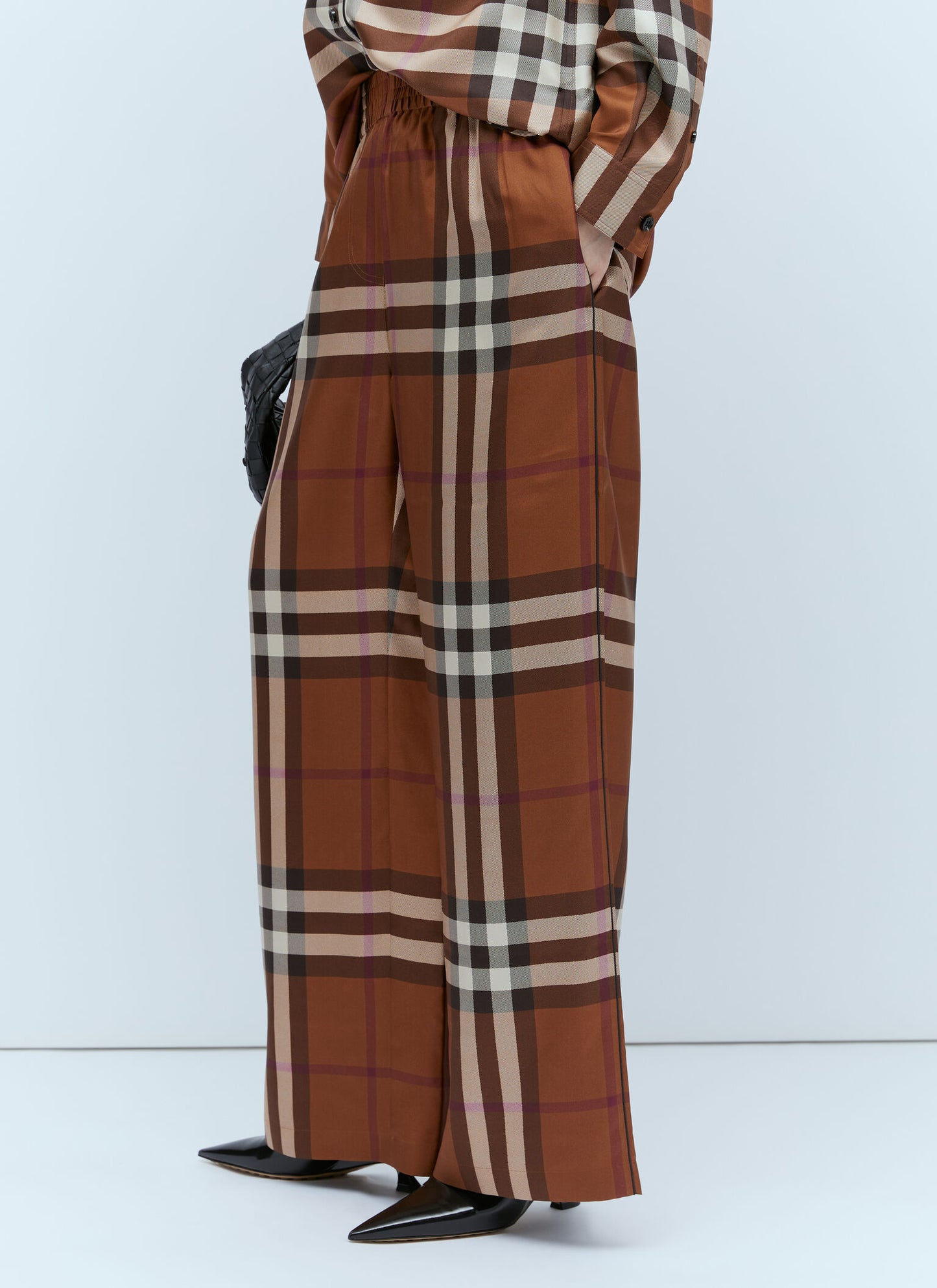 BURBERRY Check Silk Wide Leg Pants, SIZE 6
