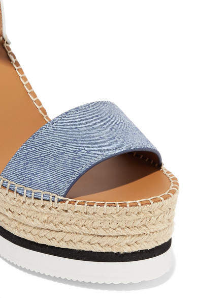 See by Chloe Denim And Leather Espadrille Wedge Sandals - Light denim, Size 38