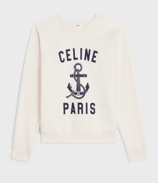 CELINE PARIS ANCHOR PRINT IN COTTON AND CASHMERE FLEECE SWEATSHIRT, MEDIUM