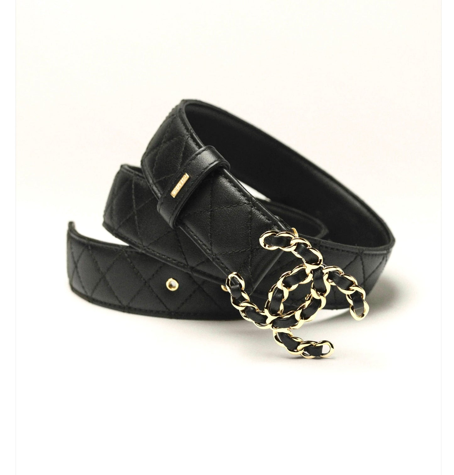 CHANEL BLACK CALFSKIN QUILTED CC CHAIN BELT SIZE 80/32