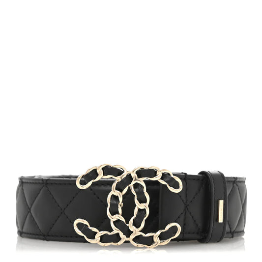 CHANEL BLACK CALFSKIN QUILTED CC CHAIN BELT SIZE 80/32