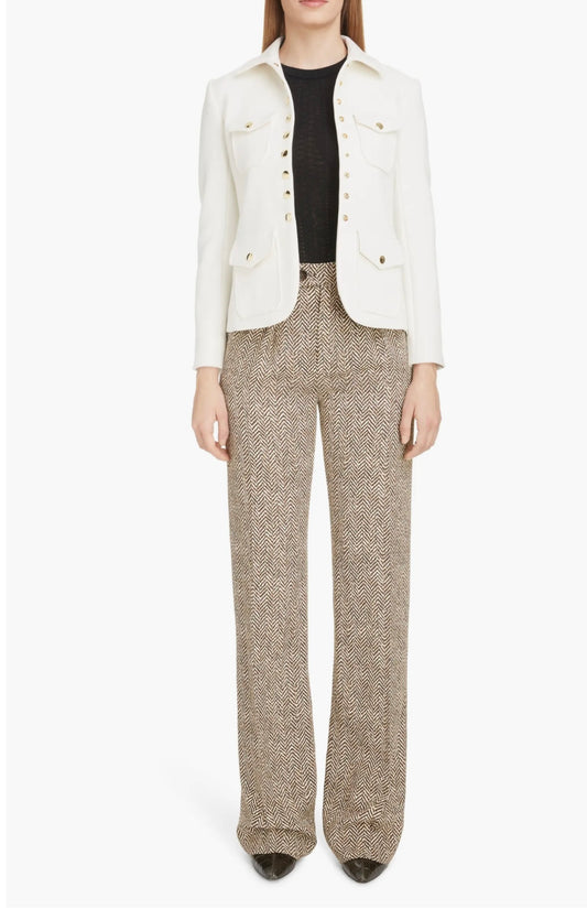 CHLOÉ Herringbone Print Wide-Leg Pants, SIZE 40 US 8