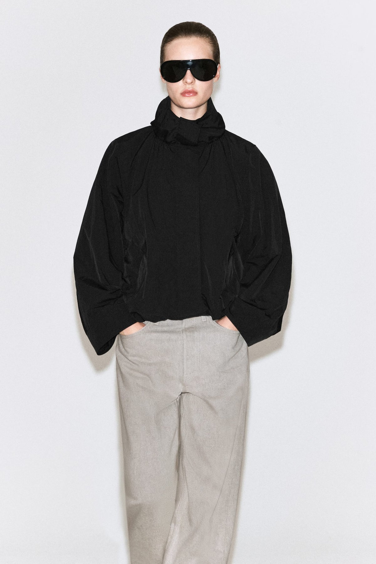 COS NYLON FUNNEL-NECK JACKET, SMALL