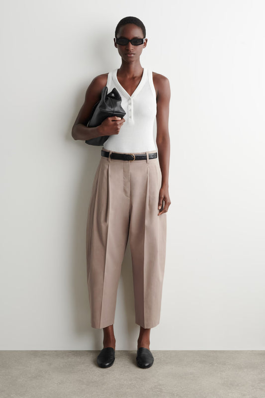 COS TAILORED COTTON BARREL-LEG PANTS, Size 4