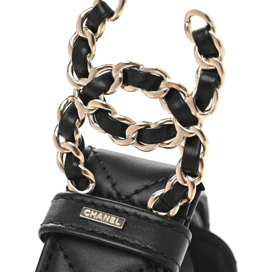 CHANEL BLACK CALFSKIN QUILTED CC CHAIN BELT SIZE 80/32