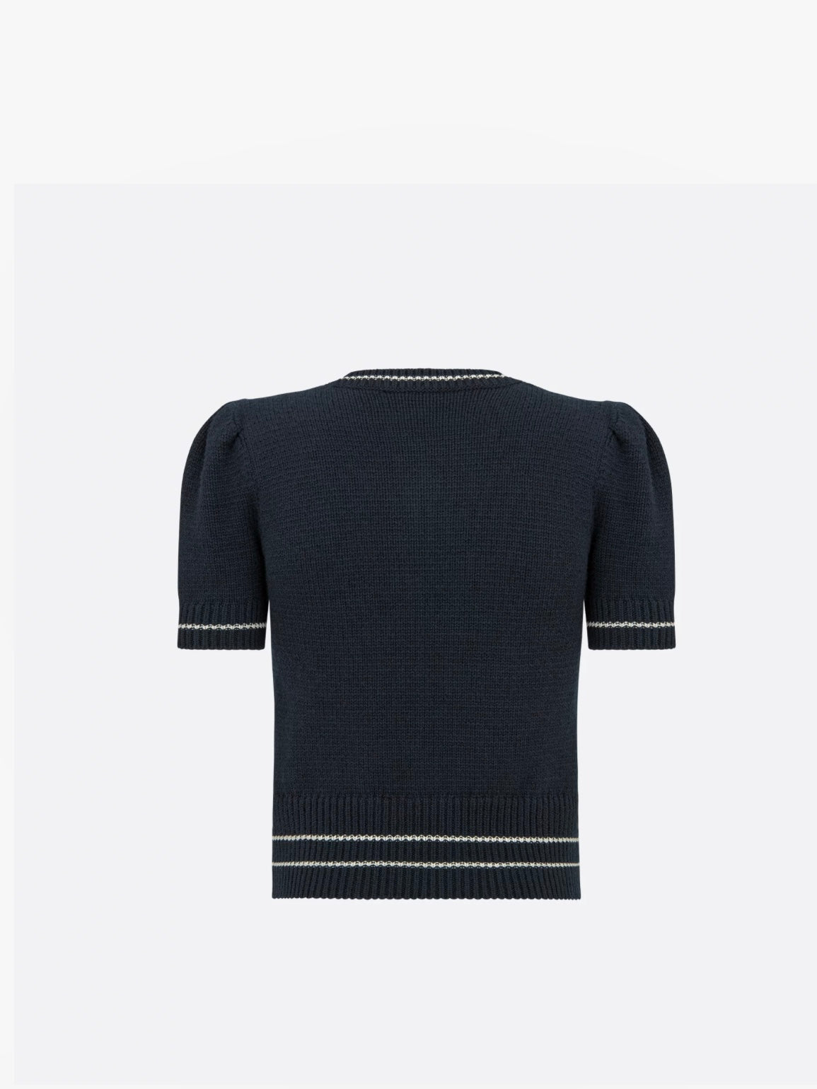 Christian Dior Short-Sleeved Navy Blue Cashmere & Wool Knit Sweater, Size 8