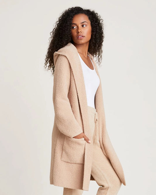 CozyChic Boucle Hooded Long Coatigan, Small