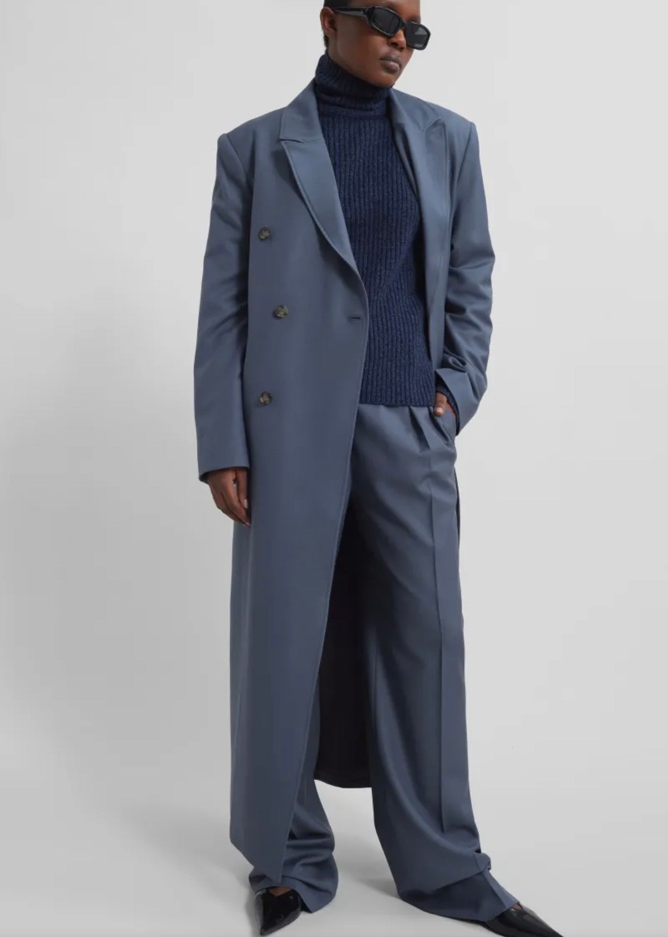 Loulou Studio NWT Sbiru Wide Leg Wool Trousers - Fjord Grey, SMALL