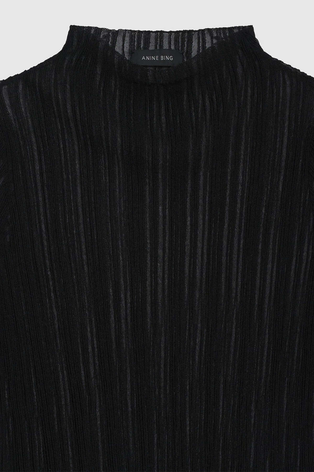 ANINE BING AMY HIGH NECK FITTED LONG SLEEVE TOP BLACK, SMALL