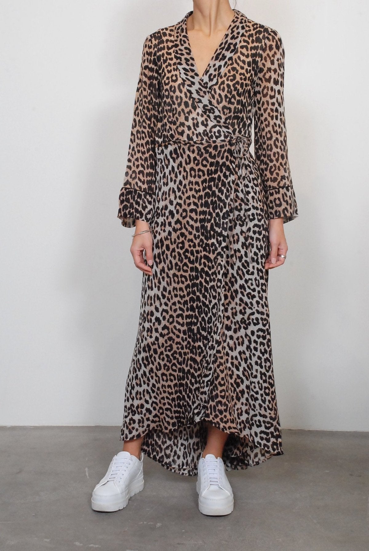 GANNI
Mullin Georgette Wrap Dress In Leopard Print, size 36