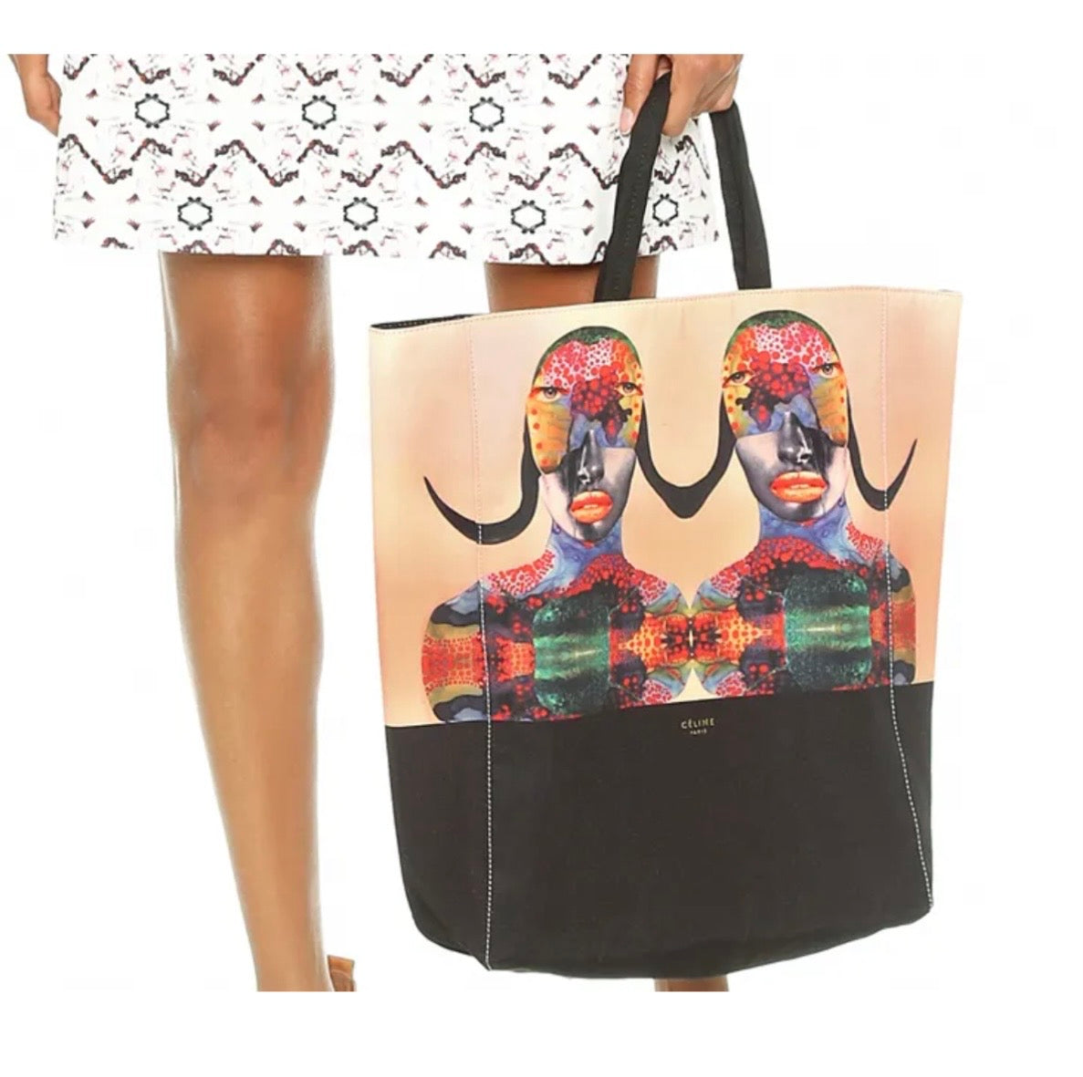CELINE Printed Canvas Born Free Tote Bag