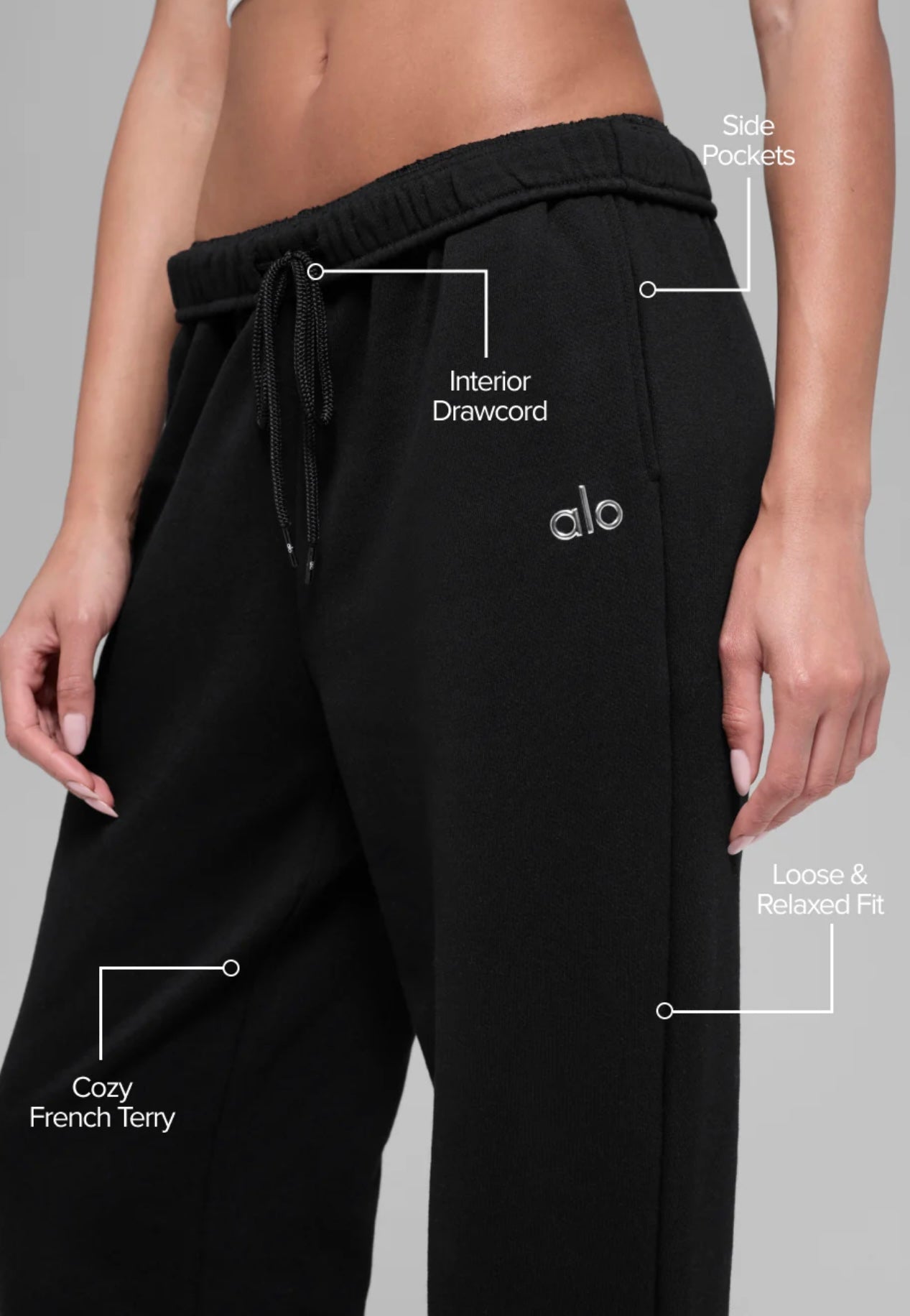 ALO ACCOLADE BLACK SWEATPANT, SMALL