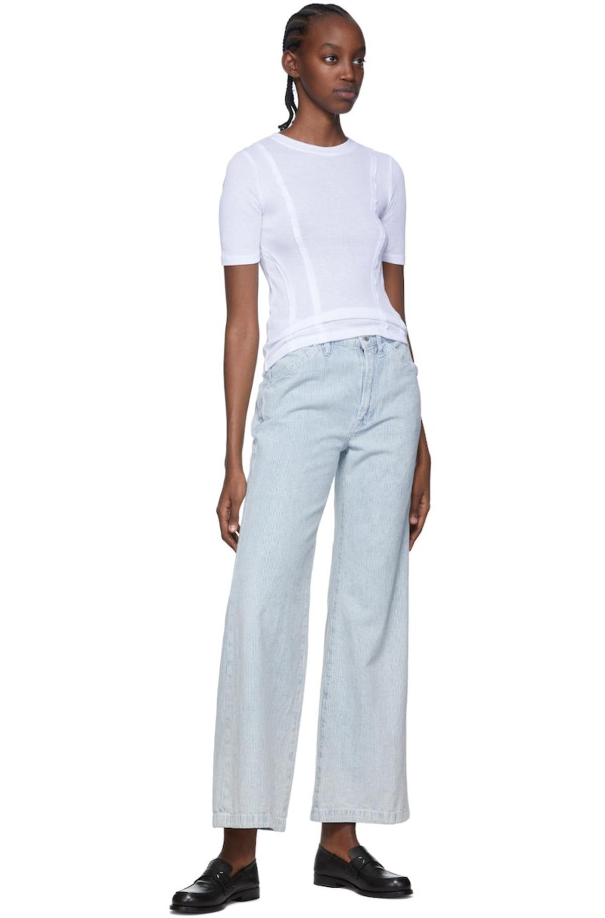Frame Le Baggy Palazzo Wide-Leg Jeans,  bleached pinstripe ￼Size 27