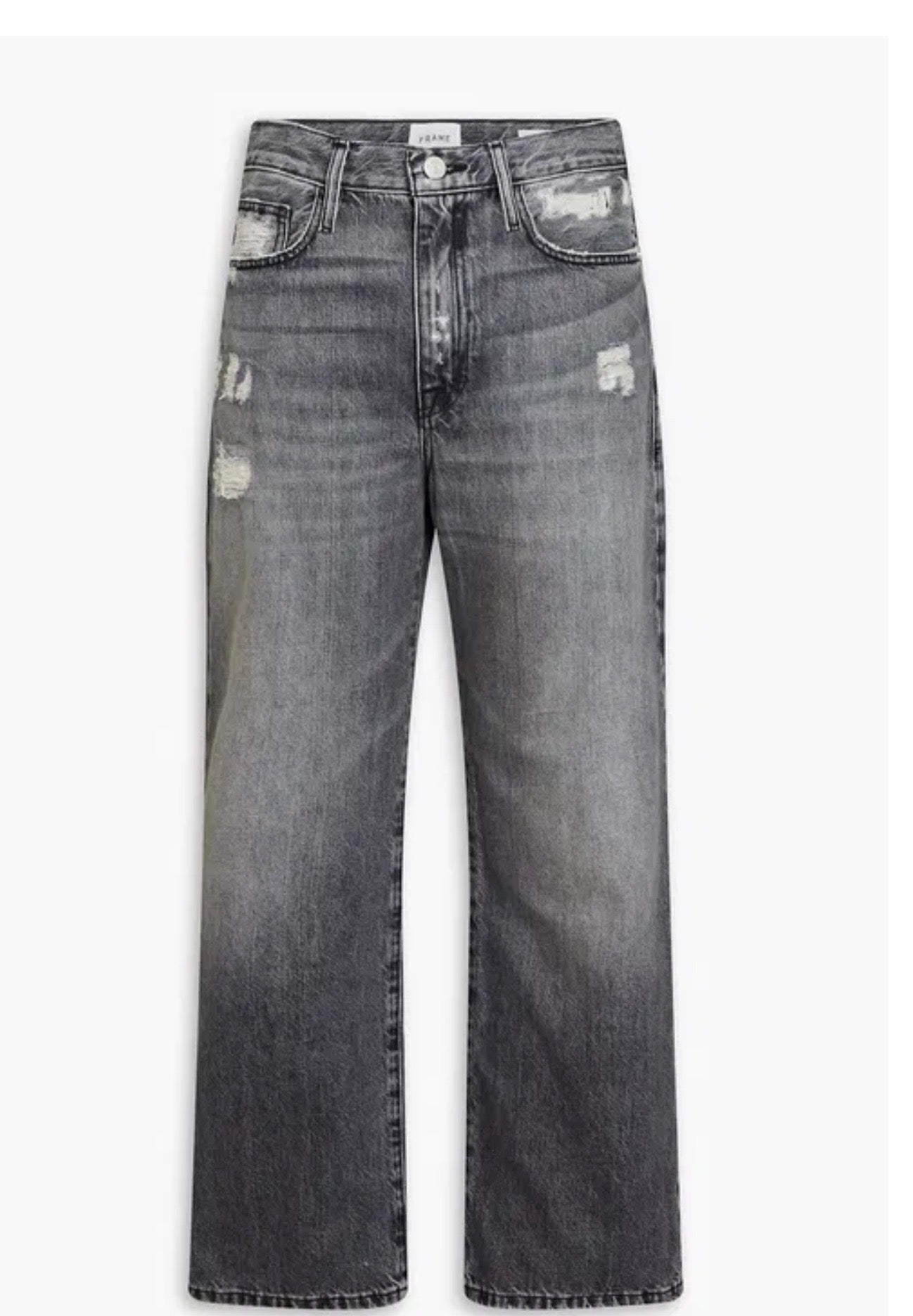 FRAME Le Jane Cropped Distressed High-Rise Straight-Leg Jeans, Size 27