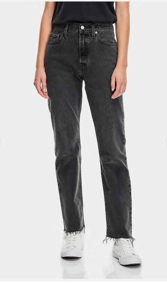 Levi's Women's 501 Original Button Fly Black Jeans Frayed Ends, Size 28