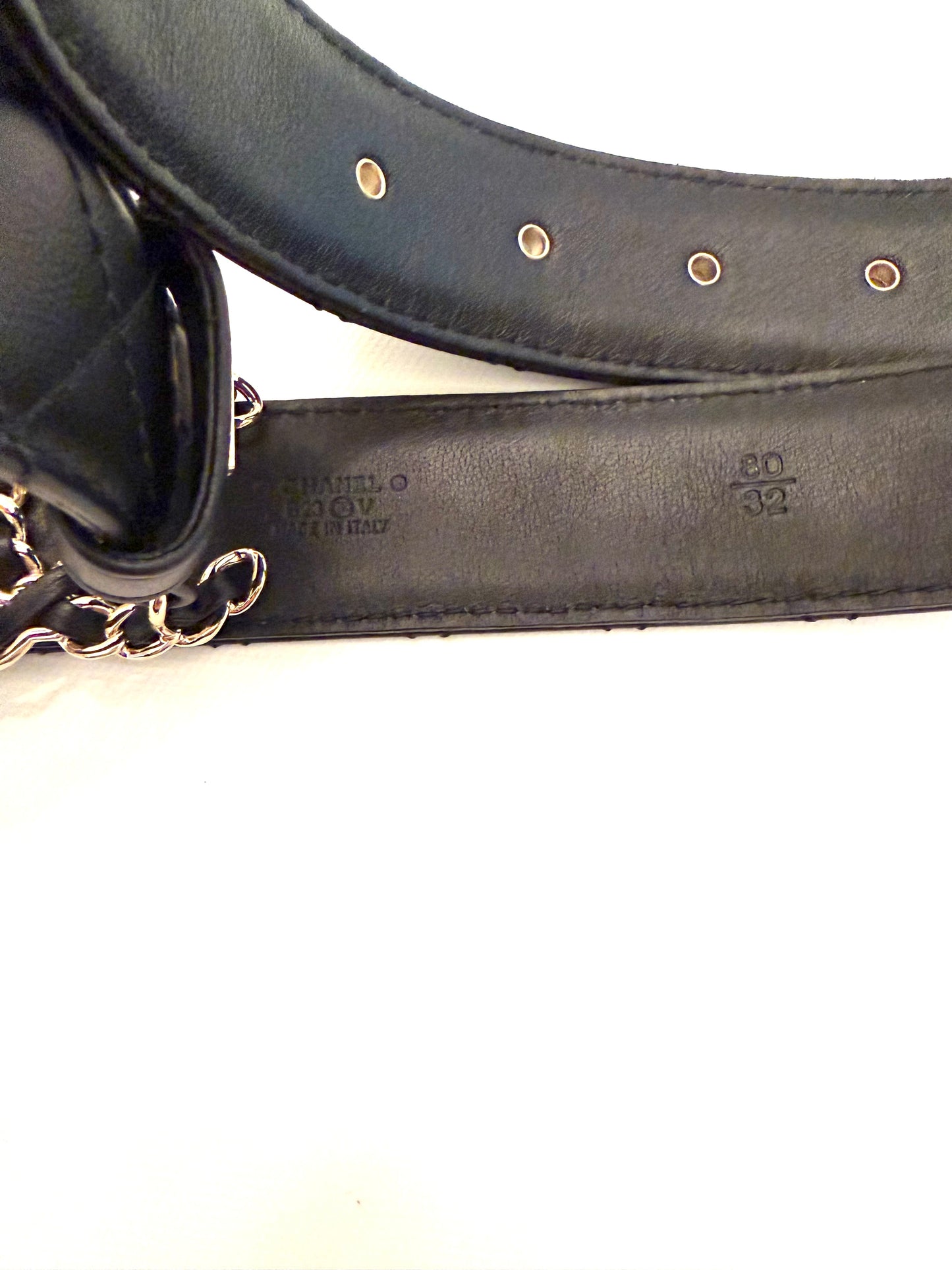 CHANEL BLACK CALFSKIN QUILTED CC CHAIN BELT SIZE 80/32