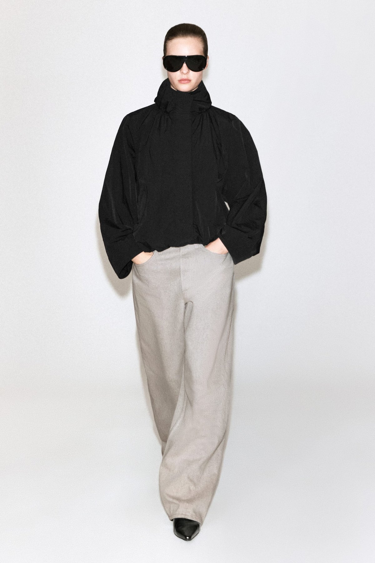 COS NYLON FUNNEL-NECK JACKET, SMALL