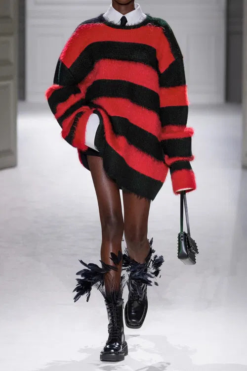 VALENTINO GARAVANI Oversized Striped Mohair-Blend Sweater, XSMALL