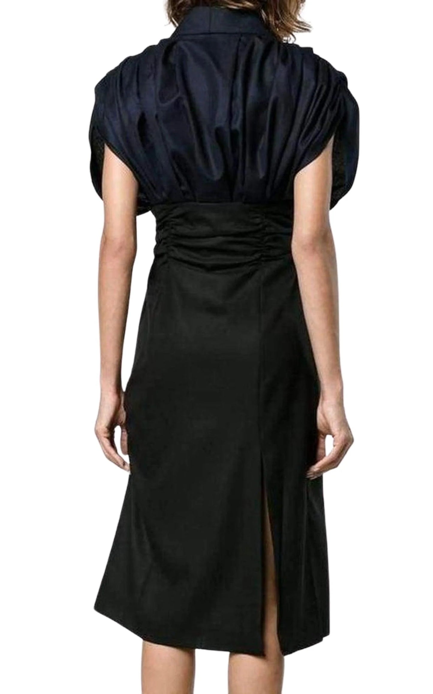 Jacquemus La Robe Madame Ribbon Detail Midi Dress in Navy Blue Wool, SIZE 40