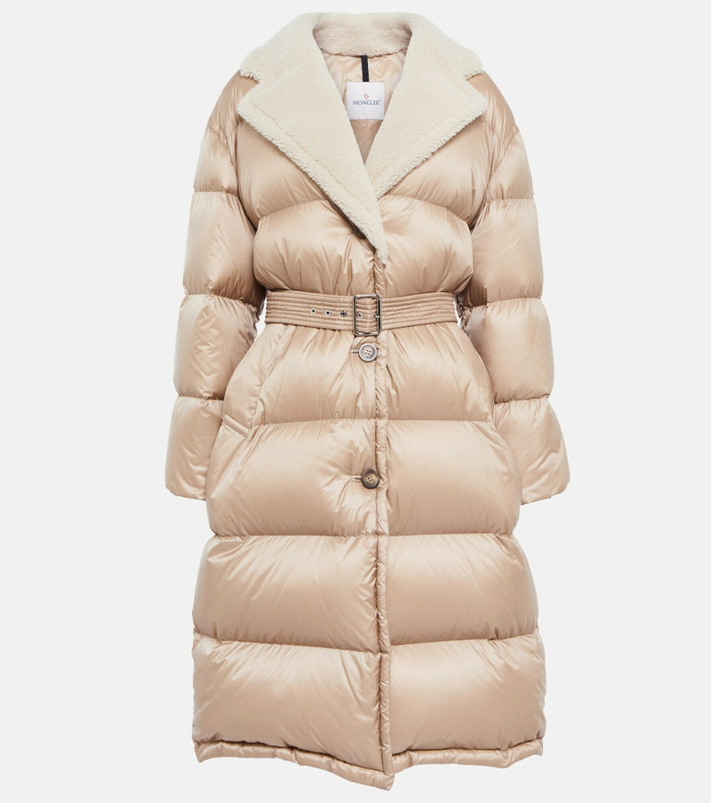 Moncler Mainline Gourguet
Belted Sheep-Trim Coat, Size 1
