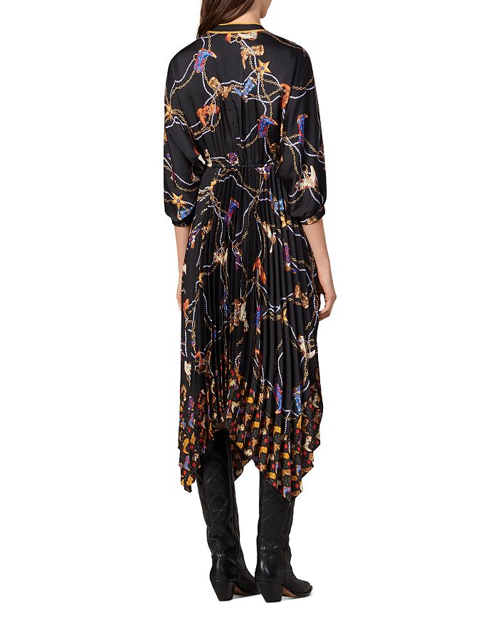 Sandro Palmina Pleated & Printed Midi Dress in black, Medium