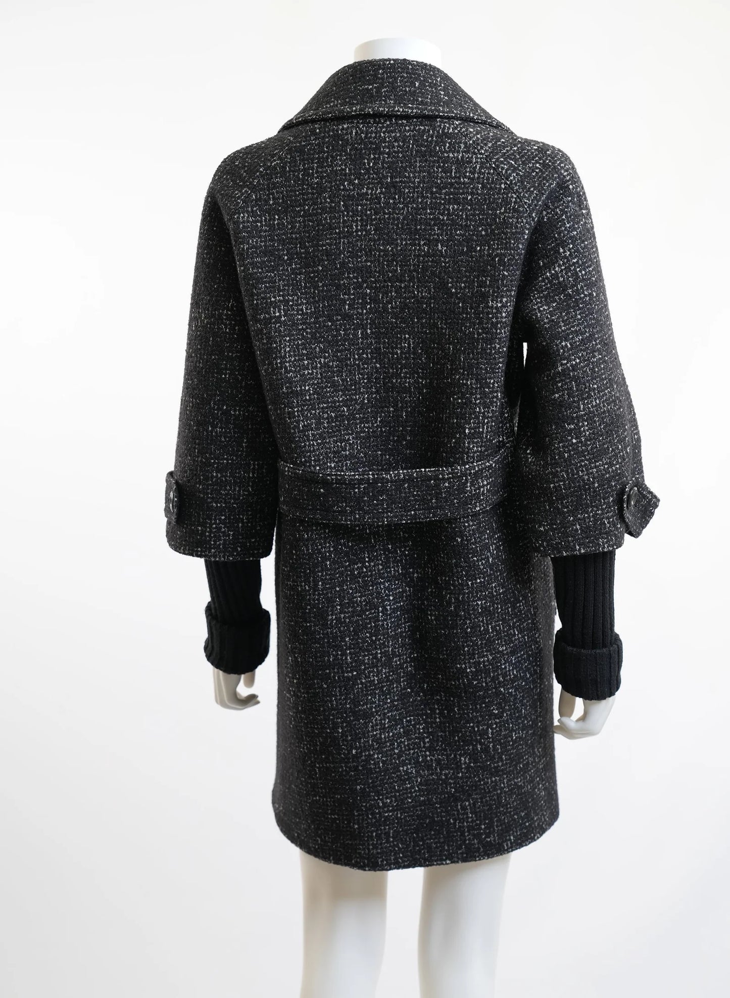 Burberry Black Tweed Wool Double Breasted Cocoon Coat, SIZE 4