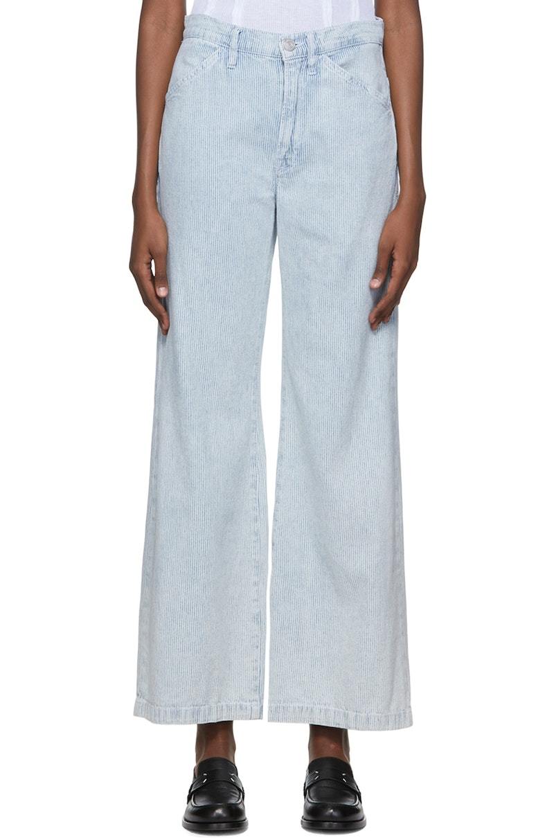 Frame Le Baggy Palazzo Wide-Leg Jeans,  bleached pinstripe ￼Size 27