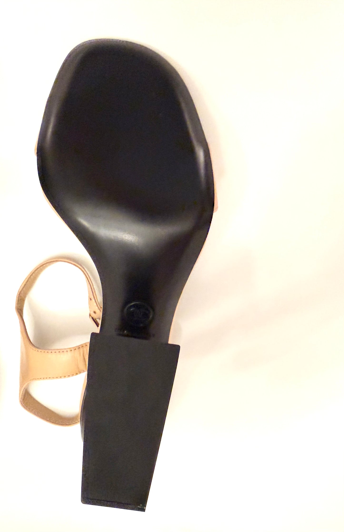 Chanel Leather CC Block Heel Ankle Strap Sandals Size 37