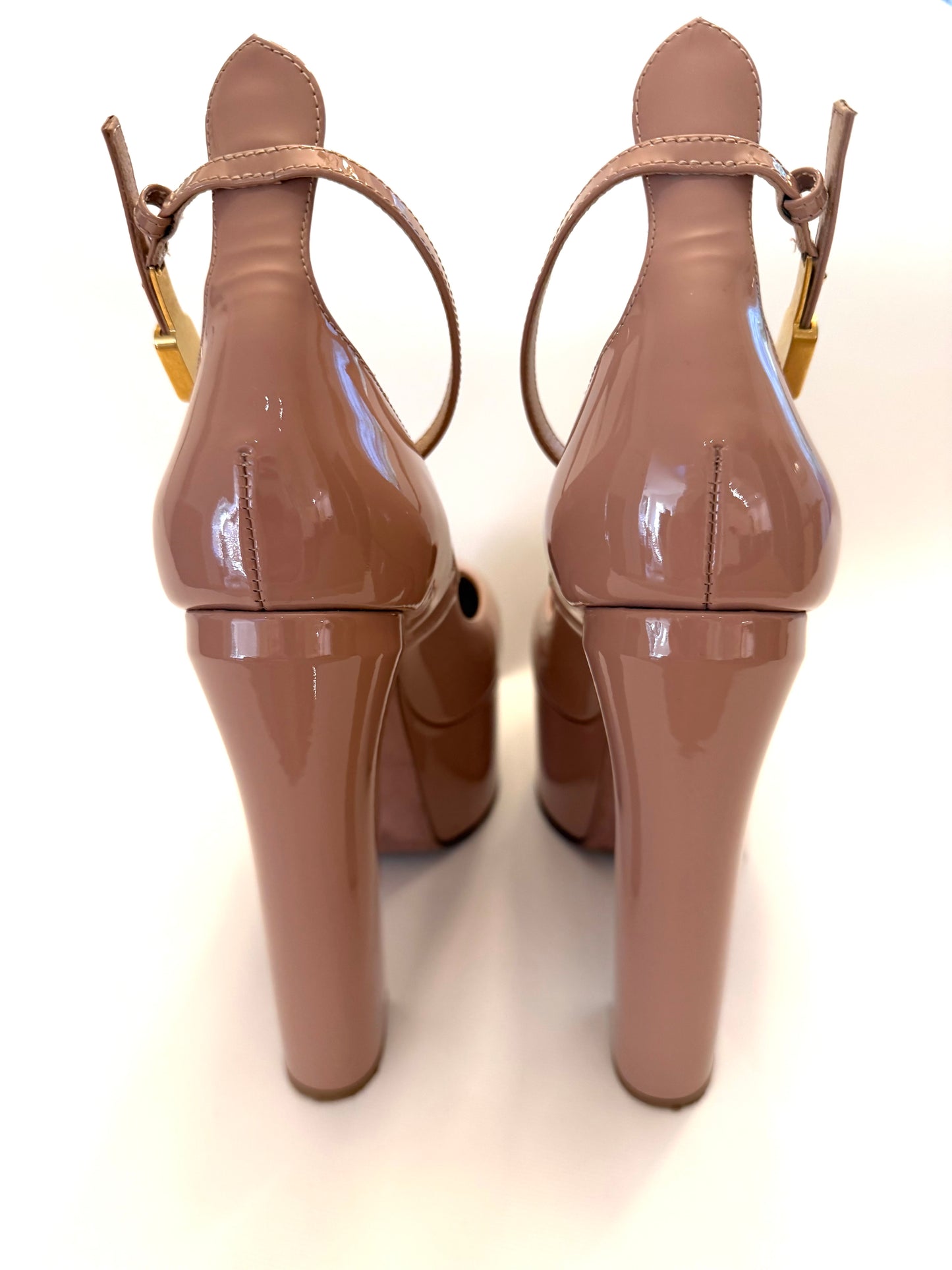 VALENTINO GARAVANI TAN-GO PLATFORM PUMP IN PATENT LEATHER 155 MM, SIZE 8.5